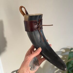Genuine Handcrafted Mead Horn with Leather Strap